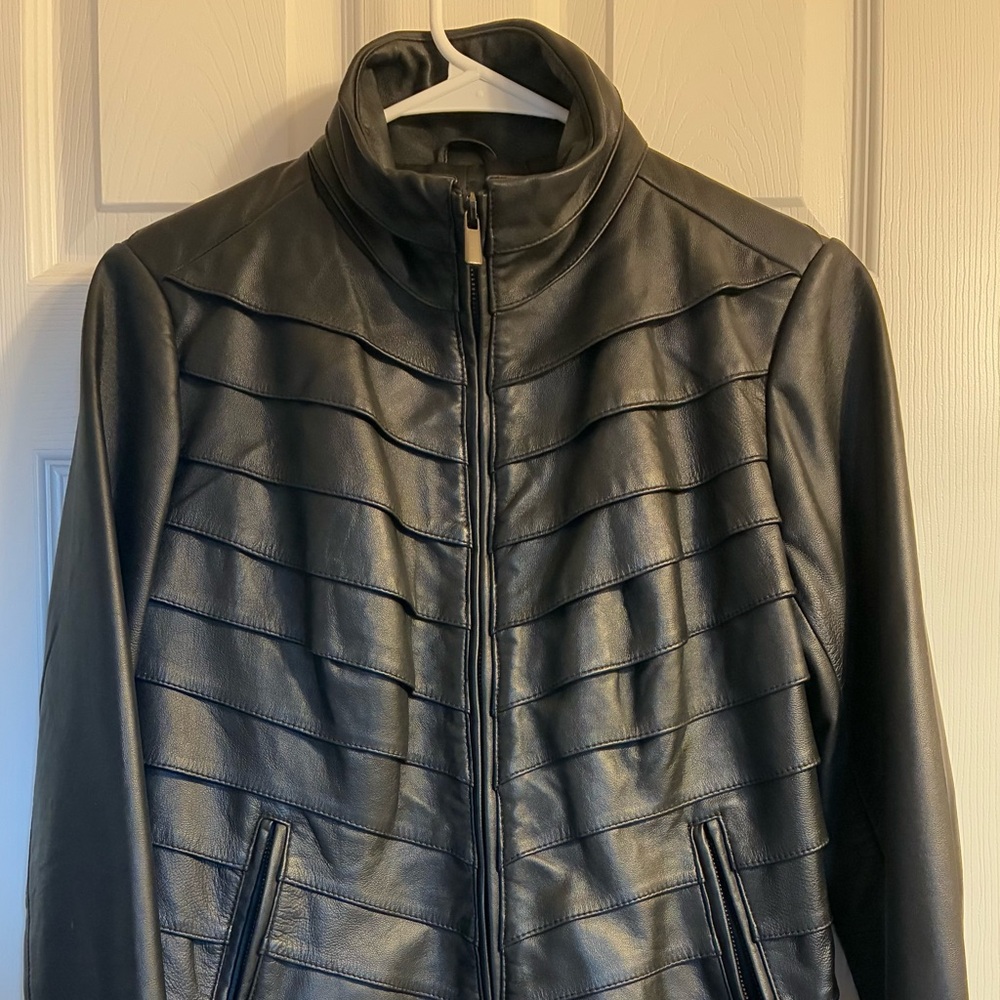 Genuine leather jacket Black ALT star girl biker steam punk grunge edgy VTG Y2K